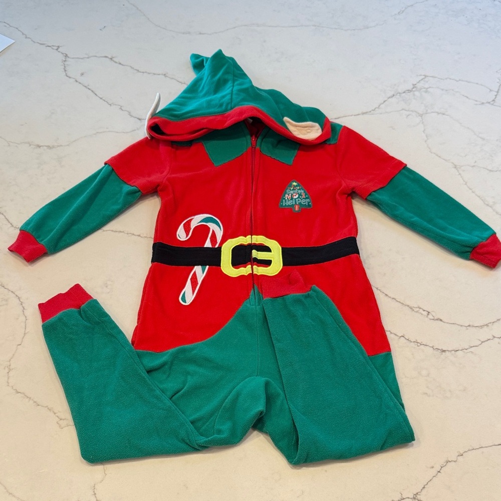 Cat & Jack Red and Green Holiday Hooded Jumpsuit